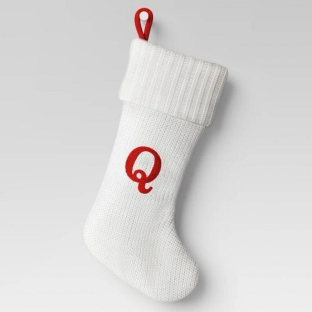 NEW Wondershop Knit Christmas Stocking Monogram Q Red White Holiday Festive Cozy